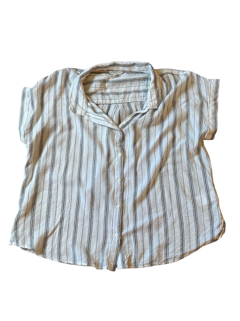 Lucky Brand Striped Short Sleeve Button Front Blouse Size Large